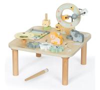 mamabrum Mesita educativa de Madera para niños - Juguete Musical 7 en 1 con murciélagos y Gong, Ruta motora, Rompecabezas sensorial de temática de la Selva