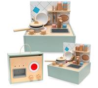 Mamabrum Mini cocina de juguete de madera con accesorios - Cocina de juguete plegable con fregadero, plato, olla, cacerola, juguete educativo a partir de 3 años