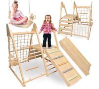 Mamabrum Parque Infantil de Madera XL 5 en 1, tobogán, Columpio, Pared de Escalada, Red y Escalera para niños pequeños, Estable, para página de Inicio Activa, Apoyo al Desarrollo del bebé