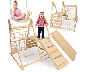 Mamabrum Parque Infantil de Madera XL 5 en 1, tobogán, Columpio, Pared de Escalada, Red y Escalera para niños pequeños, Estable, para página de Inicio Activa, Apoyo al Desarrollo del bebé