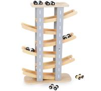 Mamabrum Pista Coches para Niños Madera - Juguetes Niños 2 Años con 6 PIS y Coches Colores - Tobogán Educativo Que Desarrolla Coordinación y Destreza - 31x10x45cm