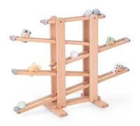 Mamabrum Pista de Canicas Madera con Elementos Giratorios - Juguete Educativo con Tobogán y Bolas 70cm - Circuito Carreras para Desarrollo Infantil - Juego Concentración para Niños