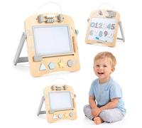 mamabrum Pizarra Educativa 2 en 1 para Niños, Mini Easel, Madera, Natural/Multicolor, Motricidad Fina y Coordinación, Talla Única