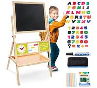Mamabrum Pizarra Infantil Magnética 2 Caras con Estante - Pizarra Blanca y de Tiza con Accesorios, Ábaco y Reloj - Magnetica Infantil de Madera 98 x 45cm para Aprendizaje