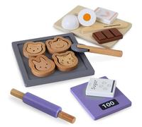 Mamabrum Set Accesorios Cocina Juguete para Niños - Juego Comida y Utensilios de Madera para Cocinita con Galletas, Tabla, Bandeja 15cm - Juguetes de Cocina Educativos +3 Años