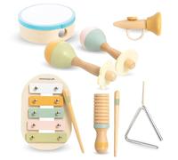 Mamabrum Set de Instrumentos Musicales Infantiles - XilóFono, Tambor Infantil, Maracas y Trompeta para Bebé 18m+ - Kit Musical Educativo de Madera para Desarrollo Sensorial