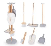 mamabrum - Set de Limpieza Juguete de Madera con Soporte - Kit Educativo Infantil con Escoba, Recogedor, Mopa y Plumero - Carrito Limpieza para Niños +3 Años - 82cm Altura