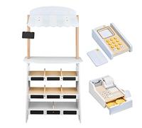 mamabrum, Wooden Merchant 48 * 22.5 * 99 CM Soporte de Vendedor Grande Juego de Imitación Caja Registradora y Terminal de Pago y Accesorios (Tablero de Tiza, Etiquetas) Cumple con CE y EN