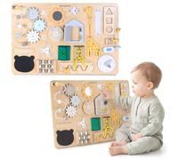 mamabrum Tablero de manipulación de Madera 19 en 1 clasificador de | Tabla grande de 60 cm con 19 actividades, cerraduras, clasificador de formas, ábaco, reloj y pizarra.