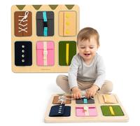 Mamabrum Tablero de manipulación Montessori ZIP - Tablero sensorial de madera con 6 cierres - botones, cierre, hebillas, cordones - 45 x 45 cm para niños 18 m +