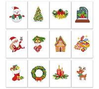 MAMACHU 12 Piezas Navidad Mini Diamond Painting, Pintura de Diamantes Navidad de Rápida Finalización para Niños Adultos, Christmas 5D DIY Diamond Painting para Decoración de Navidad(15 * 18cm)