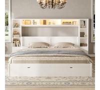 MAMAINI Estructura de cama de 180 x 200 cm, con cabecero y reposapiés, 7 cajones, varios compartimentos de almacenamiento, color blanco