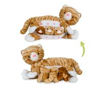 Mamanimals Gato de peluche con 3 gatos bebés, bebés en el vientre con cremallera, tetinas magnéticas para lactar, juego de peluche de alta calidad para niños (naranja atigrado)