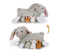 Mamanimals Peluche de Conejo con 3 conejitos, bebés en la Barriga con Cremallera, tetinas magnéticas para amamantar, Peluche para niños, Regalo para niños
