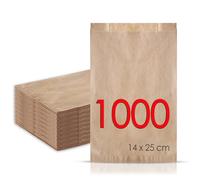 MAMAPAS 1.000 Bolsas de papel kraft 14+5x25 Bolsas para pan, bolsas comunión, bolsas chuche, bolsa regalo, bolsa panadería, bolsas para regalo, bolsas bocadillo, panadería, sandwich