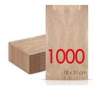 MAMAPAS 1.000 Bolsas de papel kraft 18+7x31 Bolsas para pan, bolsas comunión, bolsas chuche, bolsa regalo, bolsa panadería, bolsas para regalo, bolsas bocadillo, panadería, sandwich