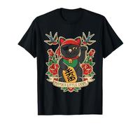 Mama's Little Devil Pirata Lucky Cat Retro Tattoo Art Camiseta