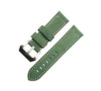 MAMA'S PEARL Accesorios de reloj hechos a mano Vintage Crazy Horse cuero 20mm 22mm 24mm 26mm correa de reloj y correa de reloj(Green silver clasp,24mm)