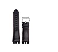 MAMA'S PEARL Ajuste For Pulsera Fit For SWATCH YOS440 449 401G 447 448 23mm Cuero Genuino Hombres Negro Marrón Correa De Reloj Con Cierre De Acero(B brown-steel)