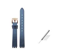 MAMA'S PEARL Correa de reloj de cuero apta for pulsera de mujer For Swatch Series LP131 LW143 YSS317G LK292G YSS306(Blue-rosegold)