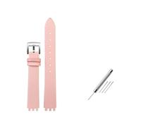 MAMA'S PEARL Correa de reloj de cuero apta for pulsera de mujer For Swatch Series LP131 LW143 YSS317G LK292G YSS306(Pink-silver)
