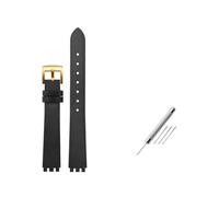 MAMA'S PEARL Correa de reloj de cuero apta for pulsera de mujer For Swatch Series LP131 LW143 YSS317G LK292G YSS306(Black-gold)