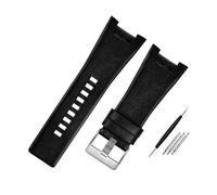 MAMA'S PEARL Correa De Reloj De Cuero For Hombre, Pulsera Con Muescas De 32mm, Compatible Con Diésel DZ1216 DZ1273 DZ4246 DZ4247DZ287(B black -silver)