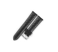 MAMA'S PEARL Correa de reloj hecha a mano con cera de aceite negra, correa de reloj de cuero genuino transpirable poroso impermeable de 18mm, 19mm, 20mm y 21mm for hombres y mujeres(Black-White line,1