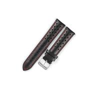 MAMA'S PEARL Correa de reloj hecha a mano con cera de aceite negra, correa de reloj de cuero genuino transpirable poroso impermeable de 18mm, 19mm, 20mm y 21mm for hombres y mujeres(Black-red line,19m