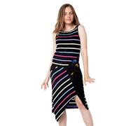 Mamatayoe Arcoiris Vestido para Mujer, de Rayas Multicolor, Cortes Asimétricos y Broche Floral