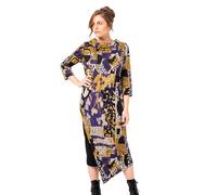 Mamatayoe Collage. Vestido Midi Estampado de Mujer de Color Negro con Detalles Bordados para Otoño Invierno. Vestido a Media Pierna con Manga Tres Cuartos de Estilo Casual y Elegante. Talla M