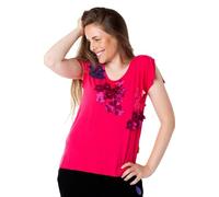 Mamatayoe Destello Camiseta para Mujer Color Vived Fucsia, Viscosa, Manga Pañuelo y Bordado Delantero