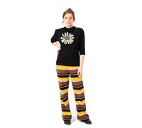 Mamatayoe Painting. Pantalón Largo Acampanado de Rayas para Mujer de Color Negro, Amarillo y Marrón. Pantalón Fluido con Cintura Elástica de Estilo Casual para Otoño Invierno. Talla L