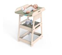 Mamatoyz - 19CFLAT - Cambiador para bebé, colchón impermeable incluido, cambiador convertible en mesa y silla para bebé, estantes para accesorios, madera de abedul