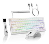 MAMBASNAKE Attack Shark X68 HE 8Khz Rapid Trigger Teclado Magnético Cableado & Ratón R1 & Cable En Espiral 8Khz, Precisión RT 0,01mm, Ratón Gaming Inalámbrico R1 18000DPI, para PC/Mac - Blanco