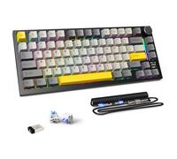 MAMBASNAKE Attack Shark X820 Ultra Teclado Mecánico Gaming con TFT Pantalla y Perilla, QWERTY 75% Gasket Hot-Swap, Inalámbrico 2.4G/BT/USB-C, LIGHTSYNC RGB Chroma, Coiled Cable - Shark Switch/Gris