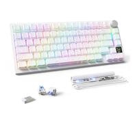 MAMBASNAKE Attack Shark X820 Ultra Teclado Mecánico Gaming con TFT Pantalla y Perilla, QWERTY 75% Gasket Hot-Swap, Inalámbrico 2.4G/BT/USB-C, LIGHTSYNC RGB Chroma, Coiled Cable - Shark Switch/Blanco