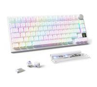 MAMBASNAKE Attack Shark X820 Ultra Teclado Mecánico Gaming con TFT Pantalla y Perilla, QWERTY 75% Gasket Hot-Swap, Inalámbrico 2.4G/BT/USB-C, LIGHTSYNC RGB Chroma, Coiled Cable - Gift Switch/Blanco