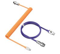 MAMBASNAKE C01 Cable de Teclado en Espiral, Cable USB-C para Teclado mecánico, Tipo C a USB-A, Cable de Resorte de TPU con Conector de aviación de Metal Desmontable para Teclado Juegos-Orange/Purple