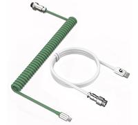MAMBASNAKE C01 Cable de Teclado en Espiral, Cable USB-C para Teclado mecánico, Tipo C a USB-A, Cable de Resorte de TPU con Conector de aviación de Metal Desmontable para Teclado de Juegos-Green/White