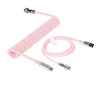 MAMBASNAKE C01Pro Cable USB C en Espiral para Teclado de Juegos, Tipo C a USB A Nailon Braided Coiled Cable para Teclado Mecánico, Cable Tipo C con Detachable Conector de Aviador - Rosa