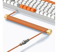 MAMBASNAKE Cable Teclado Espiral & Enrollador de Aviator Cable Set - Cable de Aviador Varilla Fija Metal Weight Bar + TPU Coiled USB C Cable con Conector de Aviación para Teclado de Juegos - Naranja