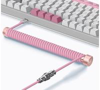 MAMBASNAKE Cable Teclado Espiral & Enrollador de Aviator Cable Set - Cable de Aviador Varilla Fija Metal Weight Bar + TPU Coiled USB C Cable con Conector de Aviación para Teclado de Juegos - Rosa