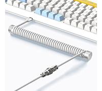 MAMBASNAKE Cable Teclado Espiral & Enrollador de Aviator Cable Set - Cable de Aviador Varilla Fija Metal Weight Bar + TPU Coiled USB C Cable con Conector de Aviación para Teclado de Juegos - Blanco