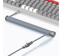 MAMBASNAKE Cable Teclado Espiral & Enrollador de Aviator Cable Set - Cable de Aviador Varilla Fija Metal Weight Bar + TPU Coiled USB C Cable con Conector de Aviación para Teclado de Juegos - Gris