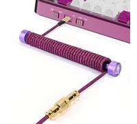 MAMBASNAKE Cable USB C en Espiral & Enrollador de Aviator Cable Set - Cable de Aviador Varilla Fija Metal Weight Bar + Braided Coiled Cable con Gold Conector de Aviador for Gaming Keyboard - Rosa Roja