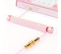 MAMBASNAKE Cable USB C en Espiral & Enrollador de Aviator Cable Set - Cable de Aviador Varilla Fija Metal Weight Bar + Braided Coiled Cable con 24K Gold Conector de Aviador for Gaming Keyboard - Rosa