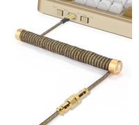 MAMBASNAKE Cable USB C en Espiral & Enrollador de Aviator Cable Set - Cable de Aviador Varilla Fija Metal Weight Bar + Braided Coiled Cable con 24K Gold Conector de Aviador for Gaming Keyboard - Oro