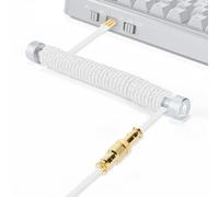 MAMBASNAKE Cable USB C en Espiral y Enrollador de Aviator Set - Varilla Fija Metal Weight Bar + Braided Coiled Con Conector de Aviador 24K Gold Para Gaming Keyboard - Blanco