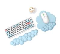 MAMBASNAKE Cloud Mouse Pad y teclado reposamuñecas con posavasos, cómodo cojín de espuma viscoelástica para muñeca con base antideslizante, ergonómico fácil de escribir, color azul